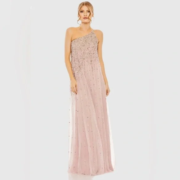 NWT Mac Duggal 9224 Pink One Shoulder Embellished Trapeze A Line Gown Size 14 - Picture 4 of 17